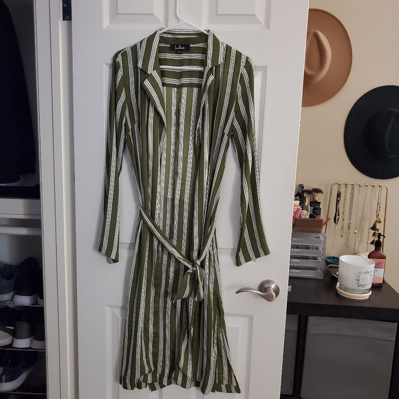 NWOT Cool As Can Be Olive Green Striped Duster - Picture 7 of 8